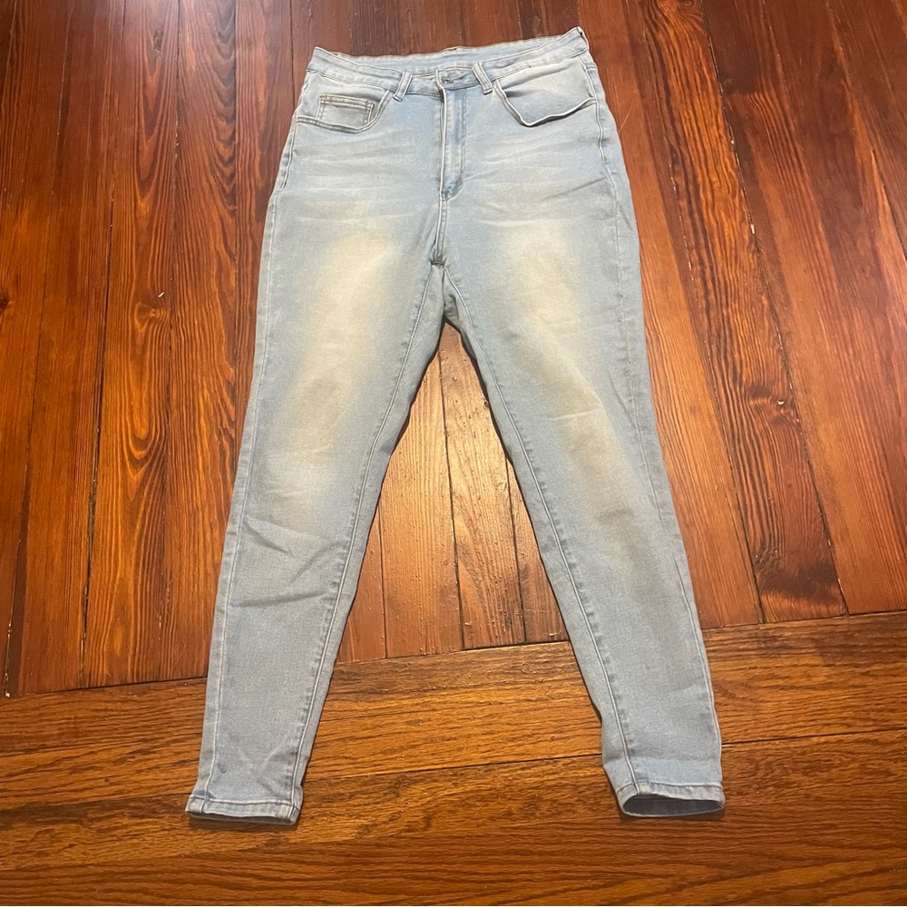 SHEIN Blue Skinny Jeans High-Waisted Distressed